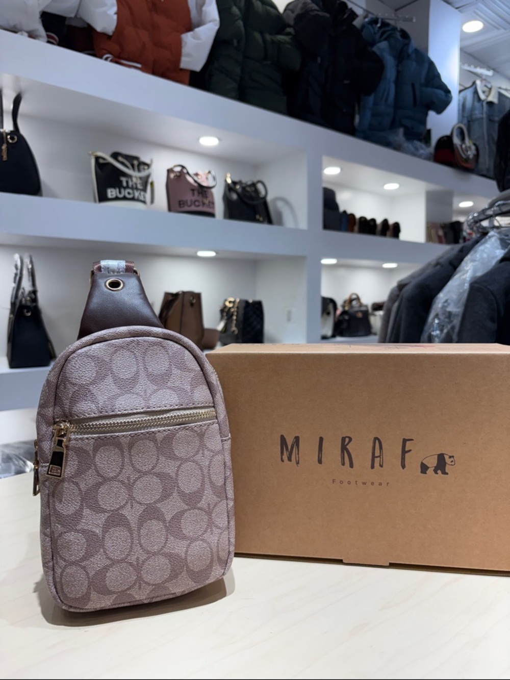 Sling Bag in Taupe and Dark Brown